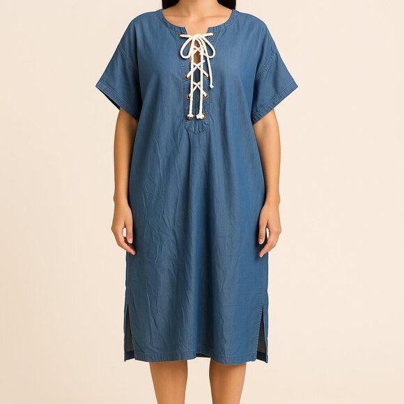Swimsuits For All Denim Tie Up Tunic Coverup Size 18/20 NWT Beach Swim - Picture 1 of 6